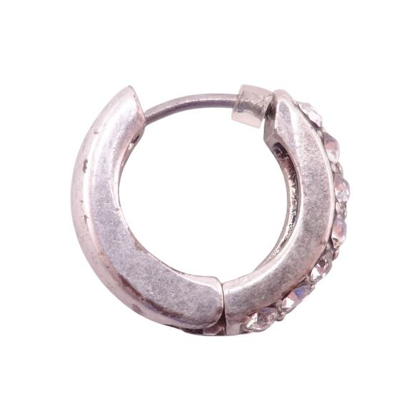 Fossil Clear Crystal Pave Silvertone Small Huggie Hoop Earrings NEW - Picture 3 of 3